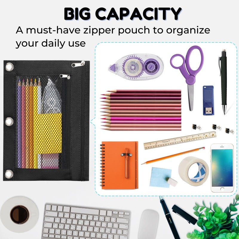 TOPWOOZU Pencil Pouch 3 Ring, Zipper Pencil Pouches Case Binder Cosmetic Bag 2 Pack - Image 5